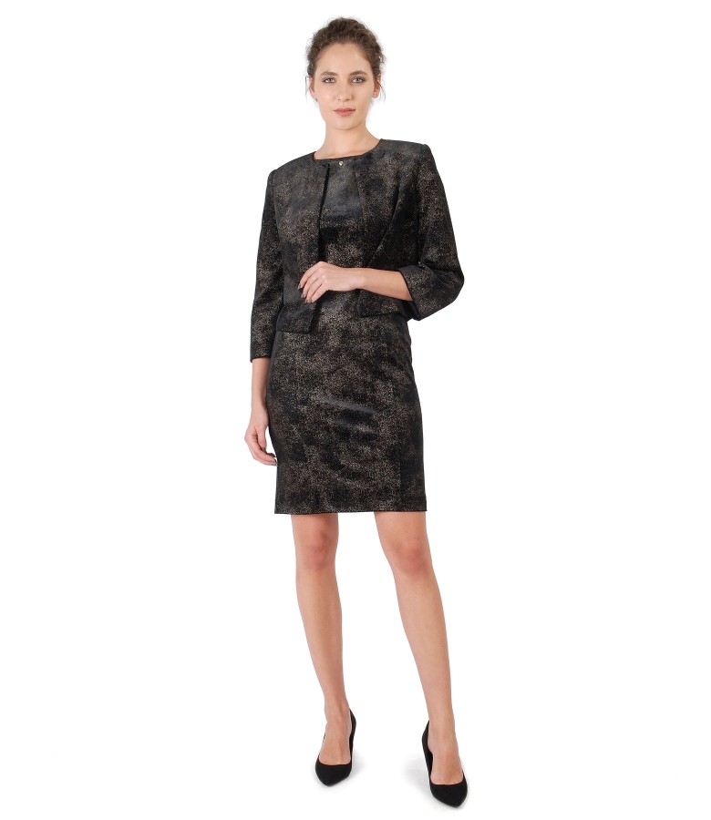 Velvet dress and jacket with golden print - YOKKO