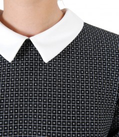 Office dress made of thick elastic jersey with a white collar