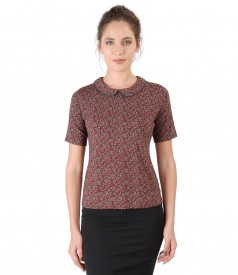 Elegant elastic jersey blouse with floral print