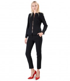 Womens office suit with jacket and trousers in black elastic fabric