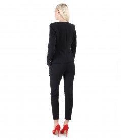 Womens office suit with jacket and trousers in black elastic fabric