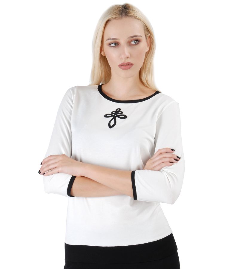 Elastic jersey blouse with front ornament