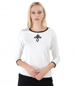 Elastic jersey blouse with front ornament