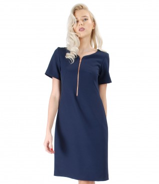 Elastic fabric dress with zipper