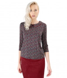 Elegant elastic jersey blouse with floral print