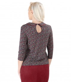 Elegant elastic jersey blouse with floral print