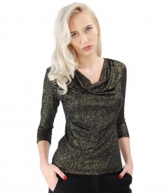 Elastic jersey blouse with glossy effect