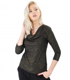 Elastic jersey blouse with glossy effect