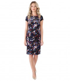 Elastic velvet dress with floral motifs