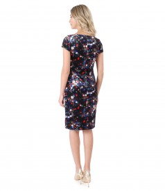 Elastic velvet dress with floral motifs