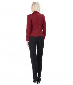 Elegant outfit with velvet look fabric jacket and straight pants