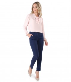 Blouse with scarf collar and ankle pants