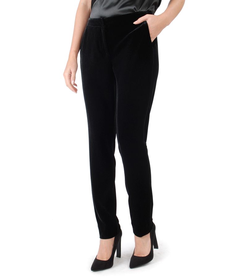 Black elastic velvet pants