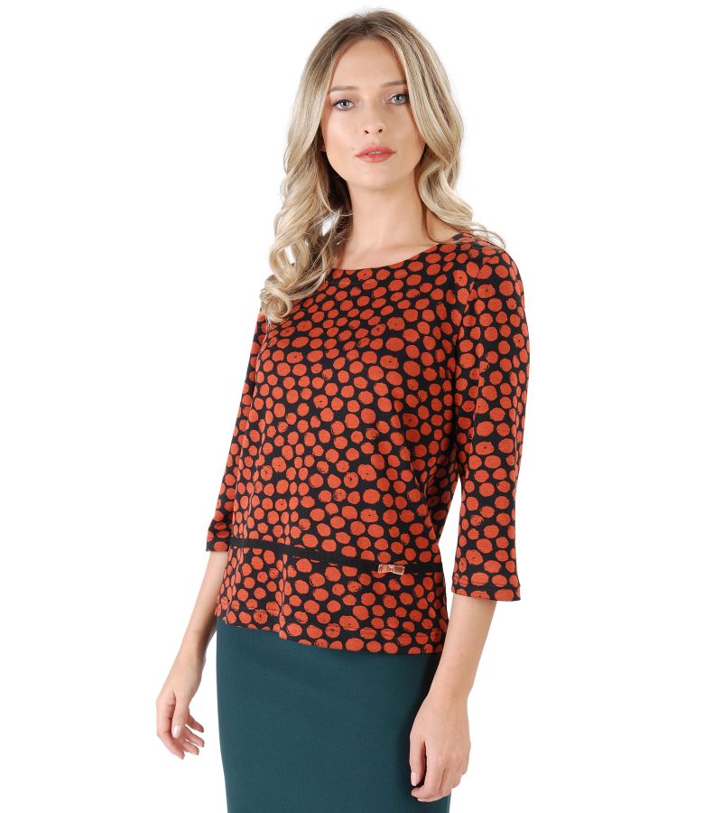 Elastic jersey blouse with print