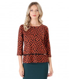 Elastic jersey blouse with print