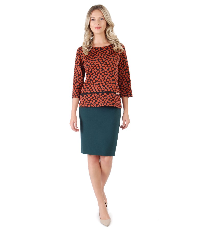 Elegant outfit with jersey elastic blouse and tappered skirt - YOKKO