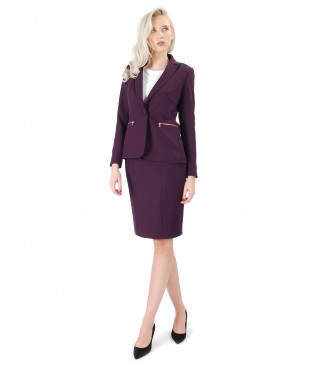 Office women suit with skirt and plum purple elastic fabric jacket