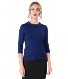 Elastic jersey blouse with round collar with brooch