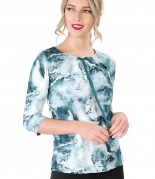 Elastic jersey blouse with bow on decolletage