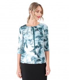 Elastic jersey blouse with bow on decolletage