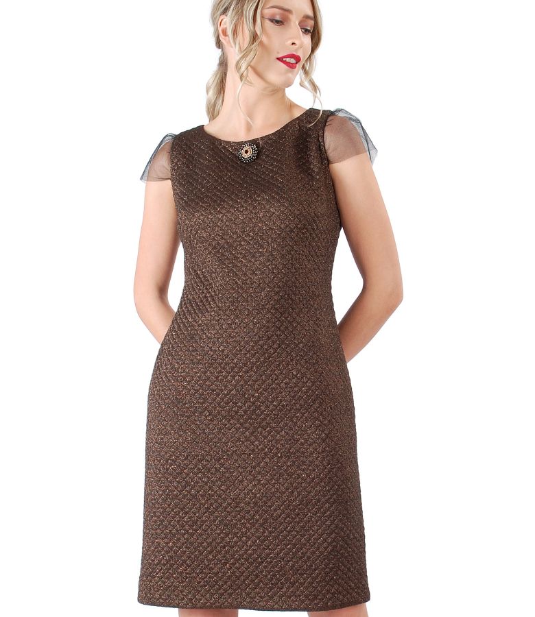 Elastic brocade dress with copper thread