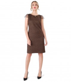 Elastic brocade dress with copper thread