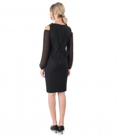 Elastic jersey dress with veil sleeves