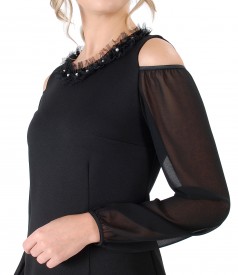 Elastic jersey dress with veil sleeves