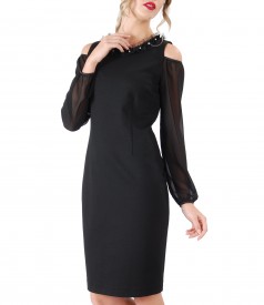 Elastic jersey dress with veil sleeves