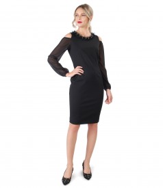 Elastic jersey dress with veil sleeves