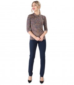 Ankle pants with  printed elastic jersey blouse