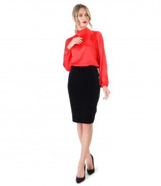 Viscose blouse with black velvet skirt
