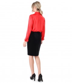 Viscose blouse with black velvet skirt