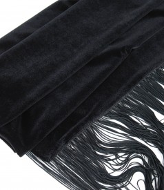 Elastic velvet scarf with fringed trim