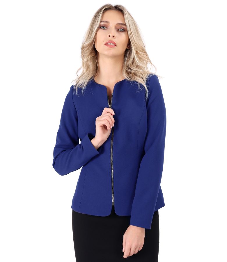 Office jacket with front zipper royal blue - YOKKO
