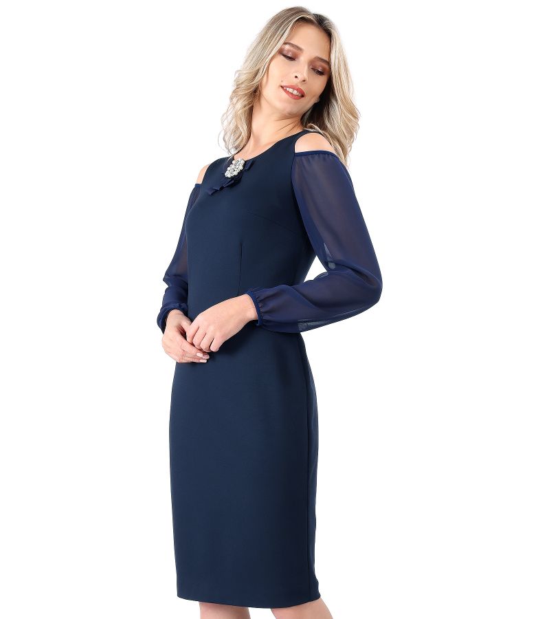 Elastic jersey dress with veil sleeves