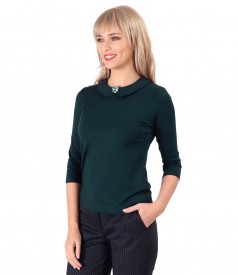 Elastic jersey blouse with round collar with brooch