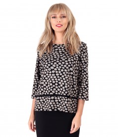 Elastic jersey blouse with print