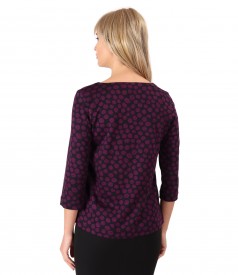 Elastic jersey blouse with print