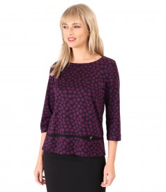 Elastic jersey blouse with print