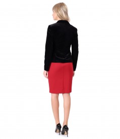 Elastic jersey dress with velvet jacket