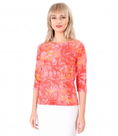 Jersey blouse with embossed pattern