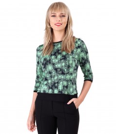 Elastic jersey blouse with contrast trim