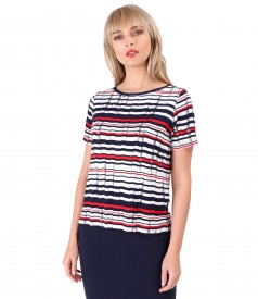 Elastic jersey blouse printed with stripes