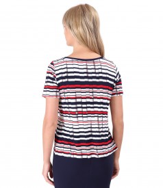 Elastic jersey blouse printed with stripes