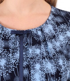 Printed elastic jersey blouse with rips bow on the decolletage