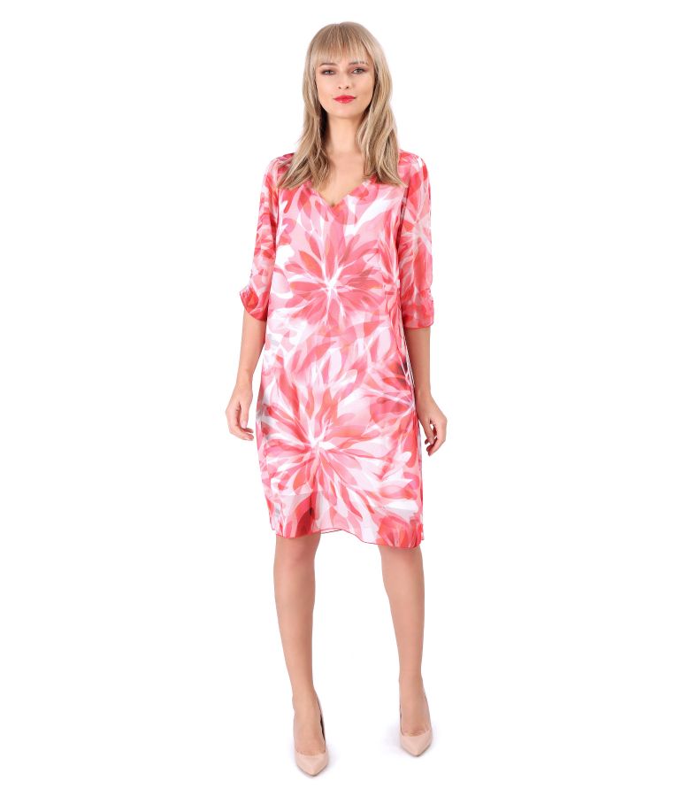 Casual veil dress with floral print red - YOKKO