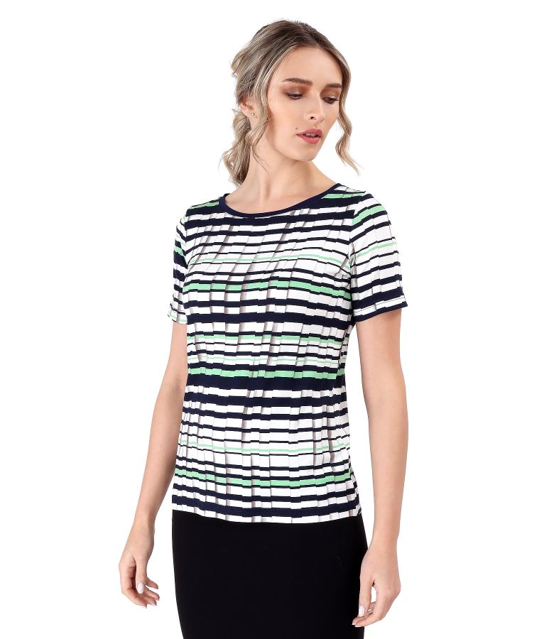 Elastic jersey blouse printed with stripes