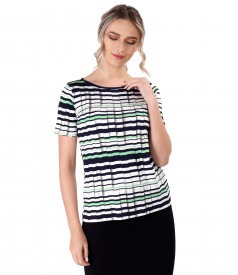 Elastic jersey blouse printed with stripes