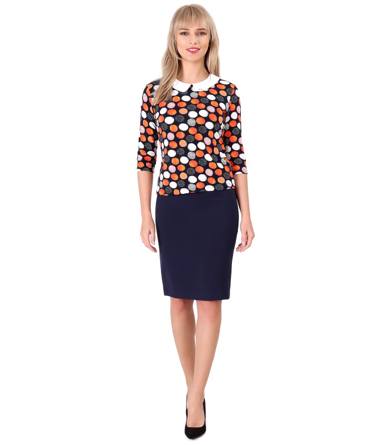 Blouse with round collar and tapered skirt